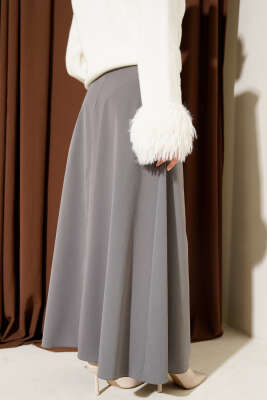 Çift Kemer Detaylı Etek Gri - Etek