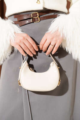 Çift Kemer Detaylı Etek Gri - Etek