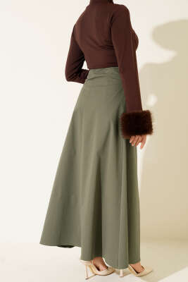 Çift Kemer Detaylı Etek Haki - Etek