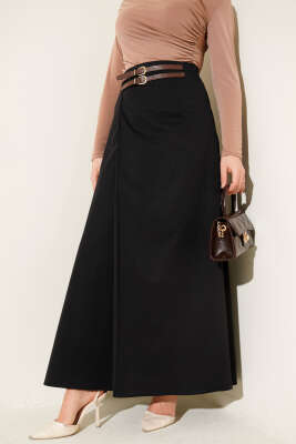 Çift Kemer Detaylı Etek Siyah - ALİ AKKAYA