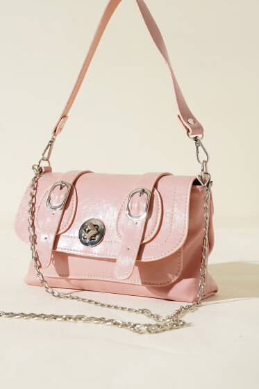 Çift Kemer Detaylı Rugan Çanta Pudra - Kol Çantası
