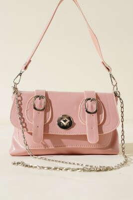 Çift Kemer Detaylı Rugan Çanta Pudra - Kol Çantası