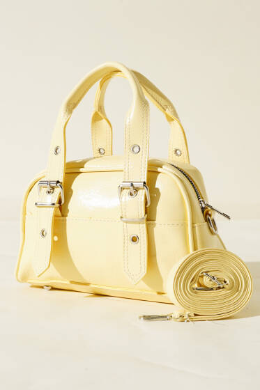 Çift Kemer Tokalı Rugan Çanta Sarı - Kol Çantası