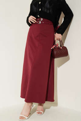 Çift Kemerli Dikiş Detaylı Etek Bordo - ALİ AKKAYA