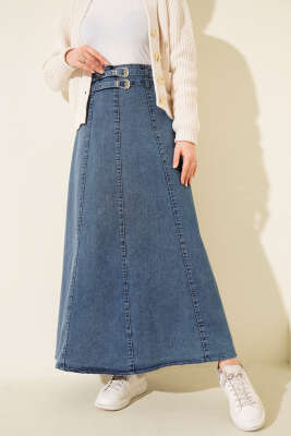 Çift Kemerli Kot Etek Kot Etek Mavi - Etek