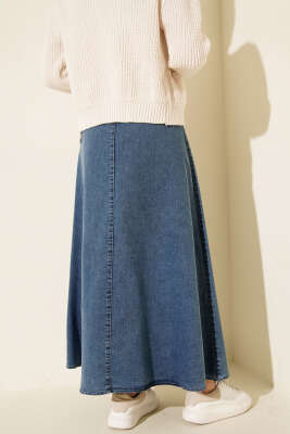 Çift Kemerli Kot Etek Kot Etek Mavi - Etek