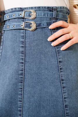 Çift Kemerli Kot Etek Kot Etek Mavi - Etek