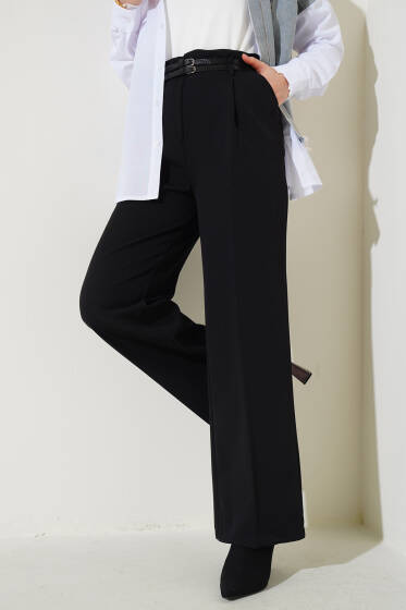 Çift Kemerli Salaş Pantolon Siyah - Pantolon