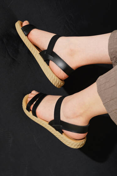 Çift Kemerli Sandalet Siyah - Sandalet