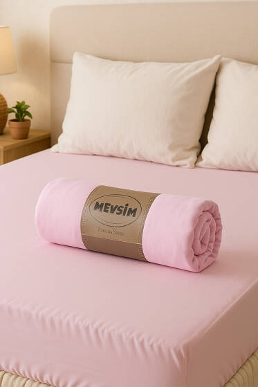 Çift Kişilik Lastikli Penye Çarşaf Pembe - Yatak Örtüsü