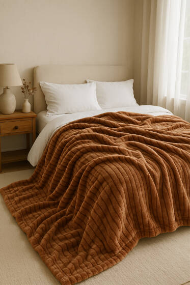 Çift Kişilik Polar Battaniye Kahve - Battaniye