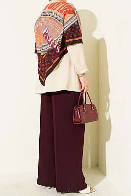 Çift Pileli Düğmeli Kumaş Pantolon Bordo - Pantolon