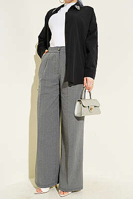 Çift Pileli Düğmeli Kumaş Pantolon Füme - WENNA DESIGN