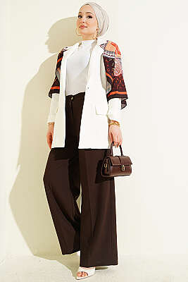 Çift Pileli Düğmeli Kumaş Pantolon Kahve - Pantolon