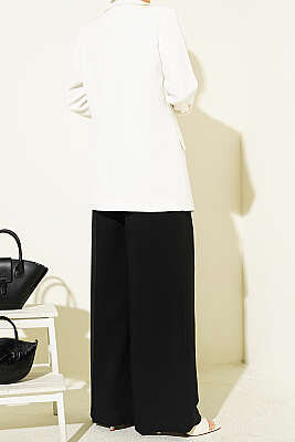 Çift Pileli Düğmeli Kumaş Pantolon Siyah - Pantolon