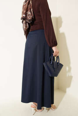 Çift Pileli Kemerli Etek Lacivert - Etek