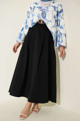 Çift Pileli Kemerli Etek Siyah - ALİ AKKAYA