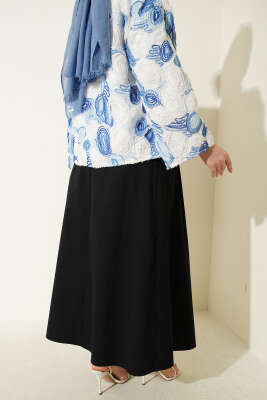 Çift Pileli Kemerli Etek Siyah - Etek