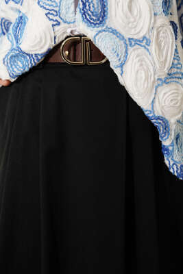 Çift Pileli Kemerli Etek Siyah - Etek