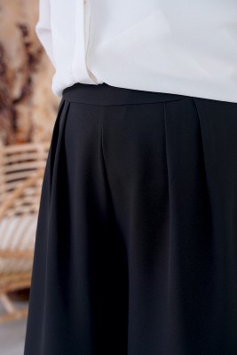 Çift Piliseli Siyah Pantolon Etek - Thumbnail