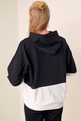 Çift Renkli Kapüşonlu Siyah Sweatshirt - Kadın Giyim Modelleri