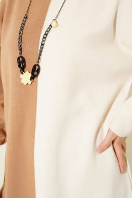 Çift Renkli Triko İkili Takım Bej Latte - Triko İkili Takım