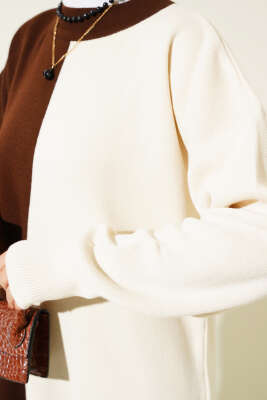 Çift Renkli Triko İkili Takım Kahve - Triko İkili Takım