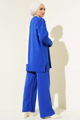 Çift Renkli Triko İkili Takım Saks - Triko İkili Takım