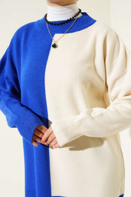 Çift Renkli Triko İkili Takım Saks - Triko İkili Takım