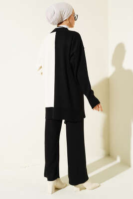 Çift Renkli Triko İkili Takım Siyah - Triko İkili Takım