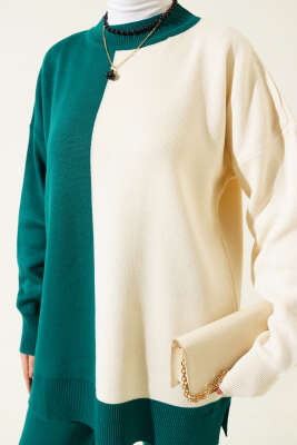 Çift Renkli Triko İkili Takım Zümrüt - Triko İkili Takım