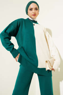 Çift Renkli Triko İkili Takım Zümrüt - Triko İkili Takım