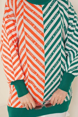 Çift Renkli Triko Tunik Zümrüt Yeşili - Thumbnail