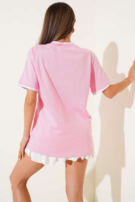 Çift Ribanalı T-shirt Pembe - Kadın Giyim Modelleri