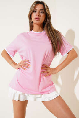 Çift Ribanalı T-shirt Pembe - Kadın Giyim Modelleri