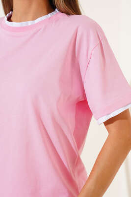 Çift Ribanalı T-shirt Pembe - Kadın Giyim Modelleri