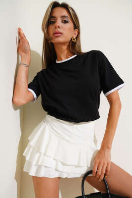 Çift Ribanalı T-shirt Siyah 