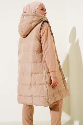 Çift Taraflı Fermuarlı Şişme Yelek Siyah Camel - Yelek