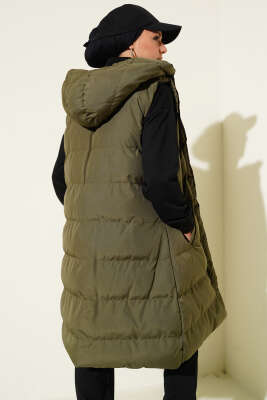 Çift Taraflı Fermuarlı Şişme Yelek Siyah Haki - Yelek