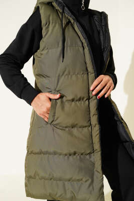 Çift Taraflı Fermuarlı Şişme Yelek Siyah Haki - Yelek