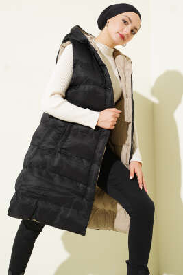 Çift Taraflı Fermuarlı Şişme Yelek Siyah Taş - FİXAY