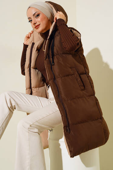 Çift Taraflı Şişme Yelek Kahve - Yelek