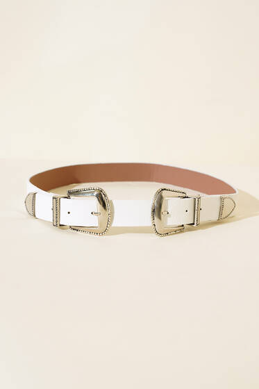 Çift Tokalı Kemer Beyaz - Kemer