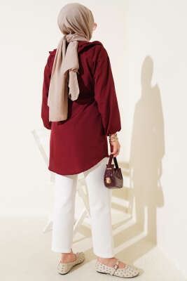 Çift Yaka İp Kuşaklı Gömlek Bordo - 300-500 TL Ürünler