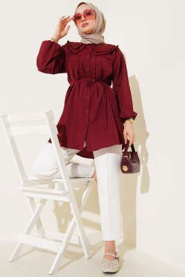 Çift Yaka İp Kuşaklı Gömlek Bordo - 300-500 TL Ürünler