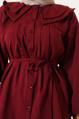 Çift Yaka İp Kuşaklı Gömlek Bordo - 300-500 TL Ürünler