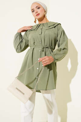 Çift Yaka İp Kuşaklı Gömlek Çağla Yeşili