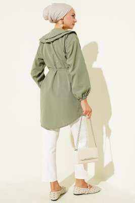 Çift Yaka İp Kuşaklı Gömlek Çağla Yeşili - Yılın Fırsatı