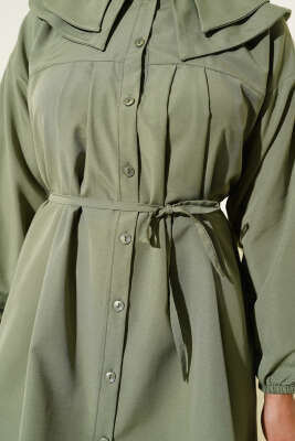 Çift Yaka İp Kuşaklı Gömlek Çağla Yeşili - Yılın Fırsatı