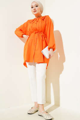 Çift Yaka İp Kuşaklı Gömlek Oranj - Yılın Fırsatı